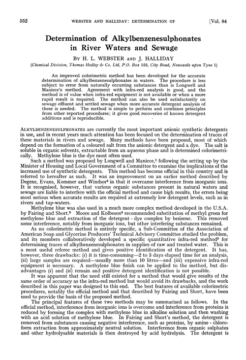 Determination of alkylbenzenesulphonates in river waters and sewage