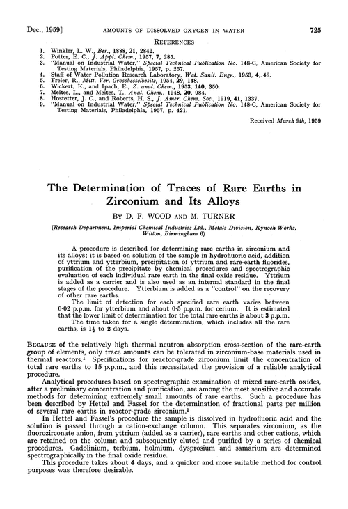 The determination of traces of rare earths in zirconium and its alloys