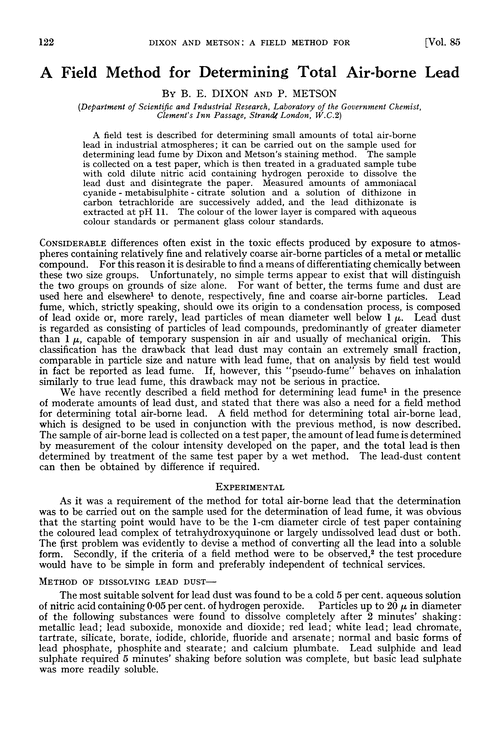 A field method for determining total air-borne lead