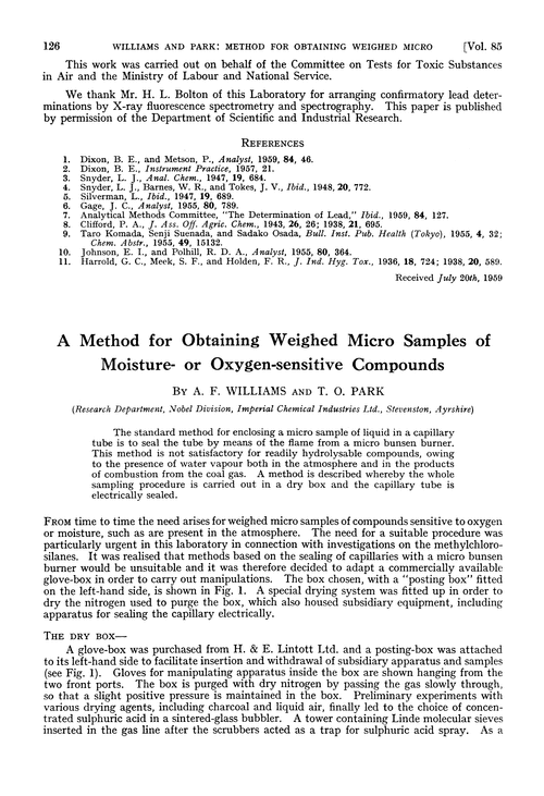 A method for obtaining weighed micro samples of moisture- or oxygen-sensitive compounds