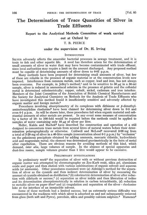 The determination of trace quantities of silver in trade effluents