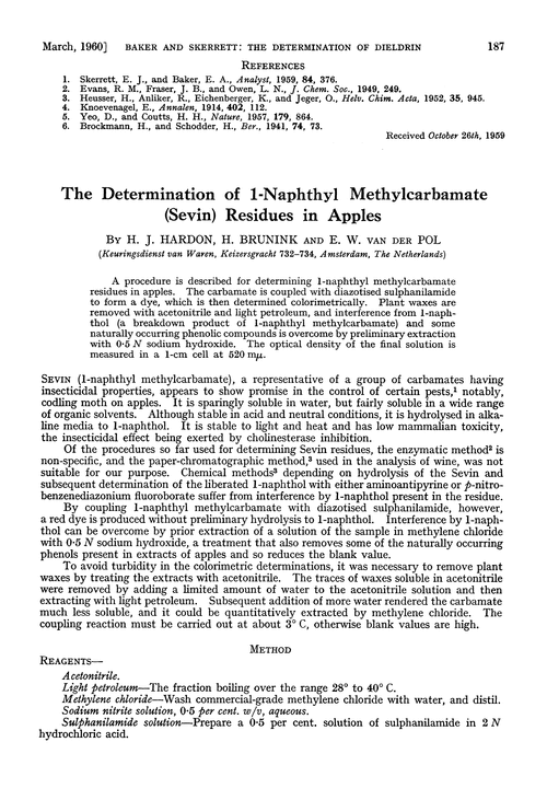 The determination of 1-naphthyl methylcarbamate (sevin) residues in apples