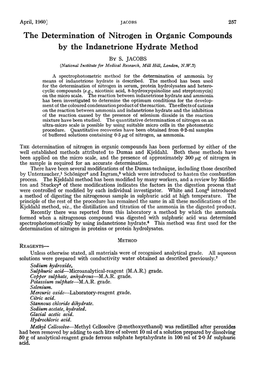 The determination of nitrogen in organic compounds by the indanetrione hydrate method