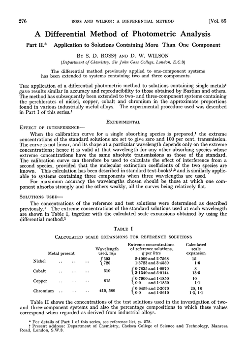 A differential method of photometric analysis. Part II. Application to solutions containing more than one component