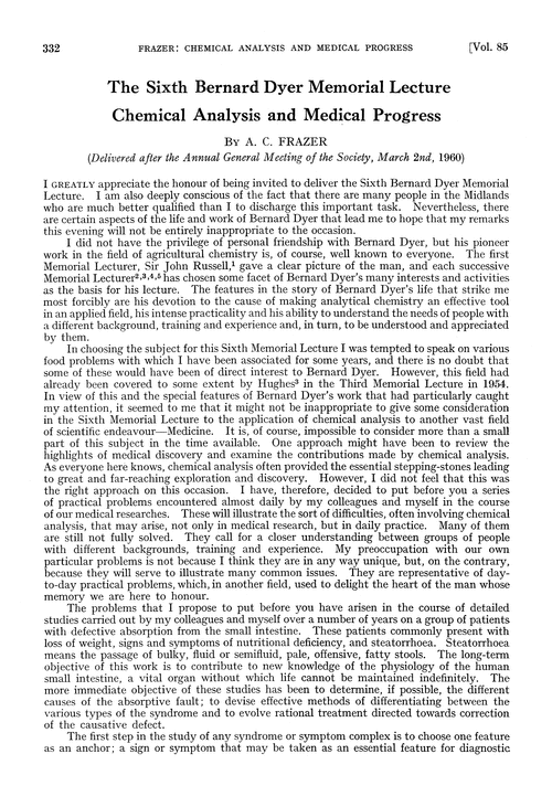 The Sixth Bernard Dyer Memorial Lecture. Chemical analysis and medical progress