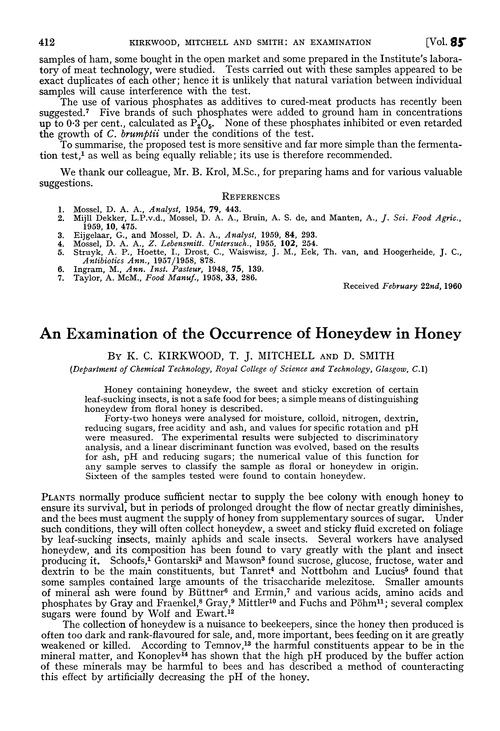 An examination of the occurrence of honeydew in honey