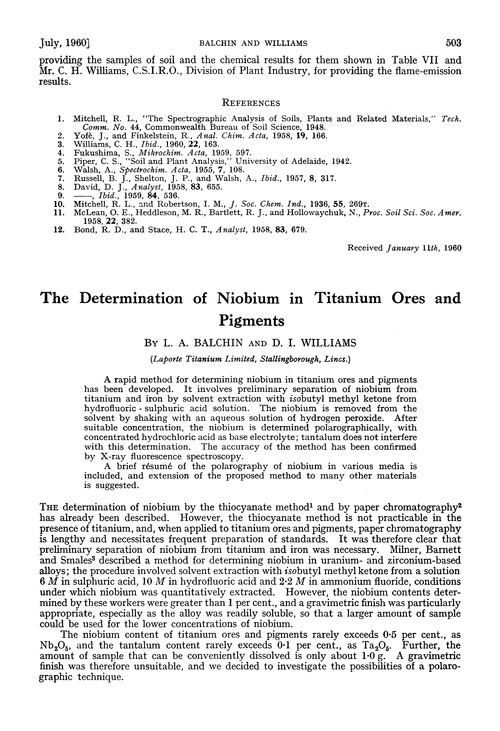 The determination of niobium in titanium ores and pigments