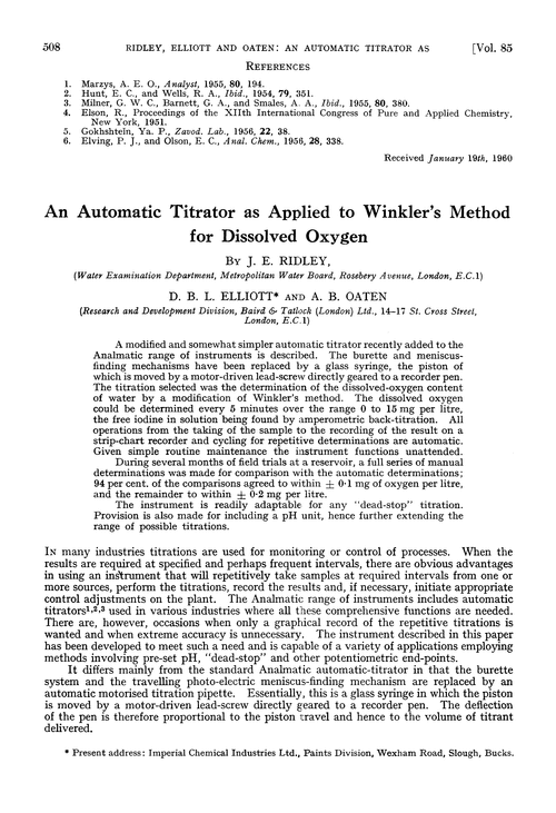 An automatic titrator as applied to Winkler's method for dissolved oxygen