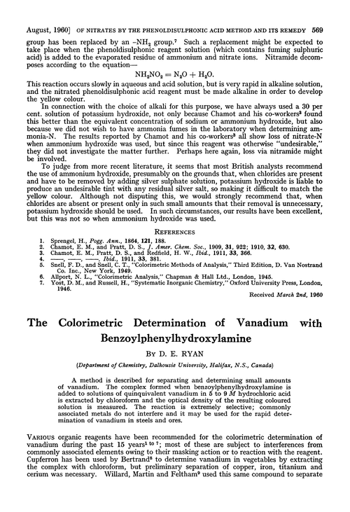 The colorimetric determination of vanadium with benzoylphenylhydroxylamine