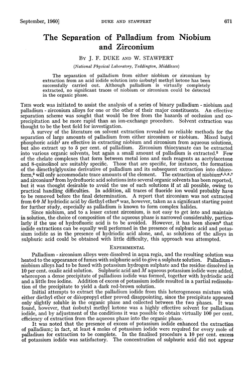 The separation of palladium from niobium and zirconium