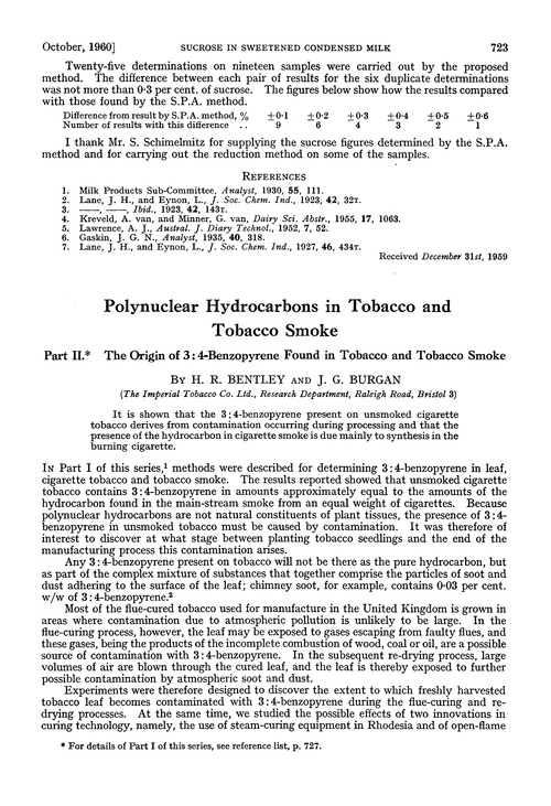 Polynuclear hydrocarbons in tobacco and tobacco smoke. Part II. The origin of 3:4-benzopyrene found in tobacco and tobacco smoke