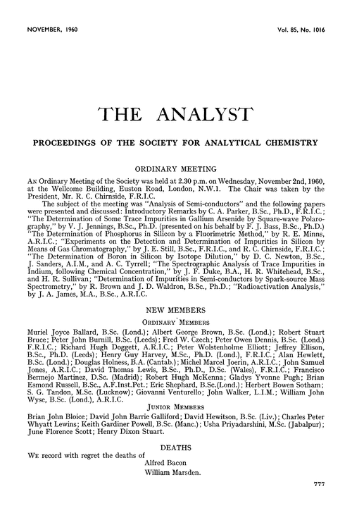 Proceedings of the Society for Analytical Chemistry