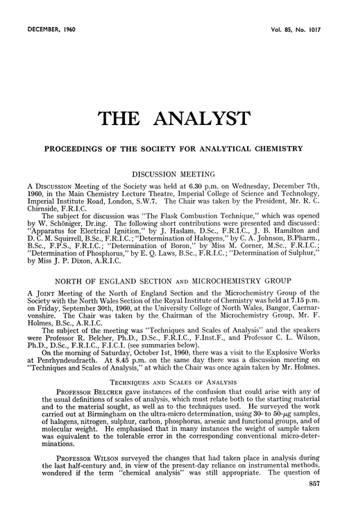 Proceedings of the Society for Analytical Chemistry