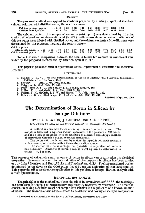 The determination of boron in silicon by isotope dilution