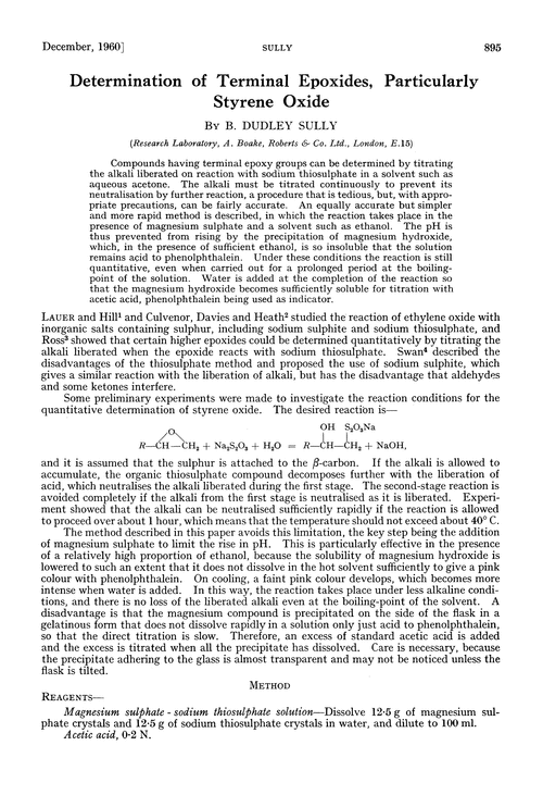 Determination of terminal epoxides, particularly styrene oxide
