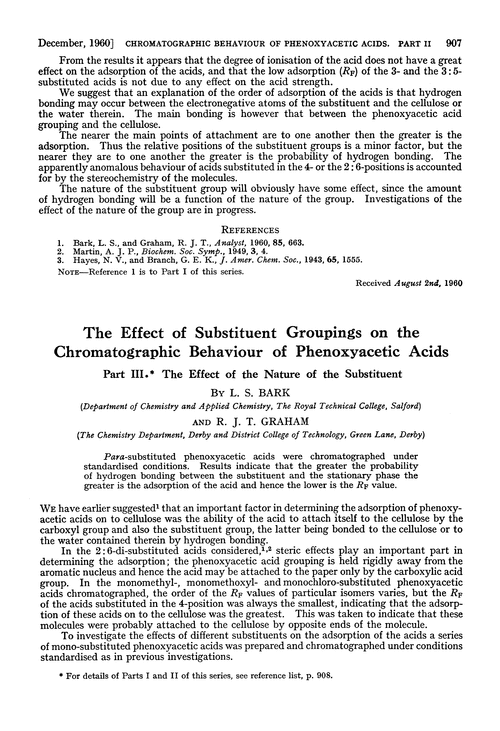 The effect of substituent groupings on the chromatographic behaviour of phenoxyacetic acids. Part III. The effect of the nature of the substituent