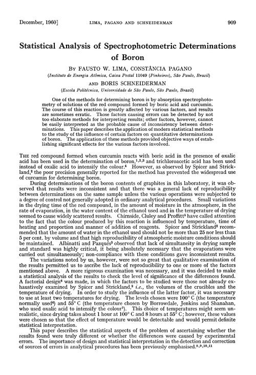 Statistical analysis of spectrophotometric determinations of boron