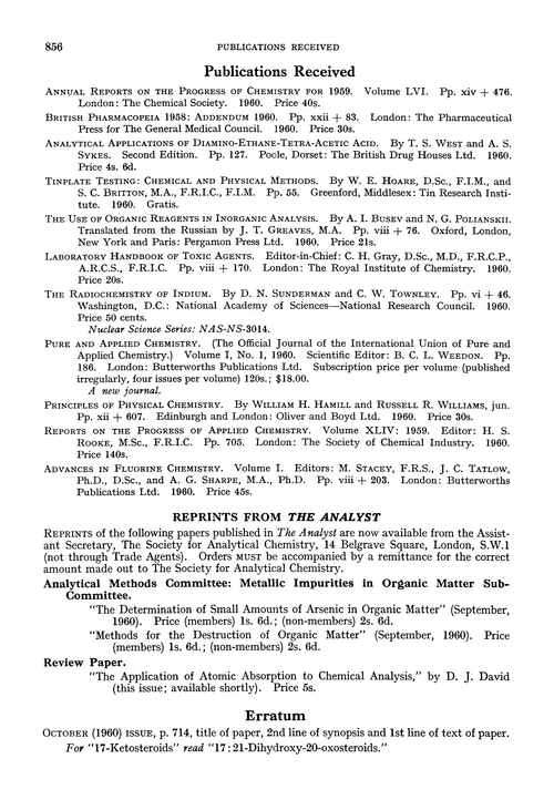 Reprints from The Analyst