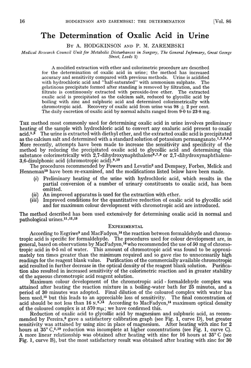 The determination of oxalic acid in urine