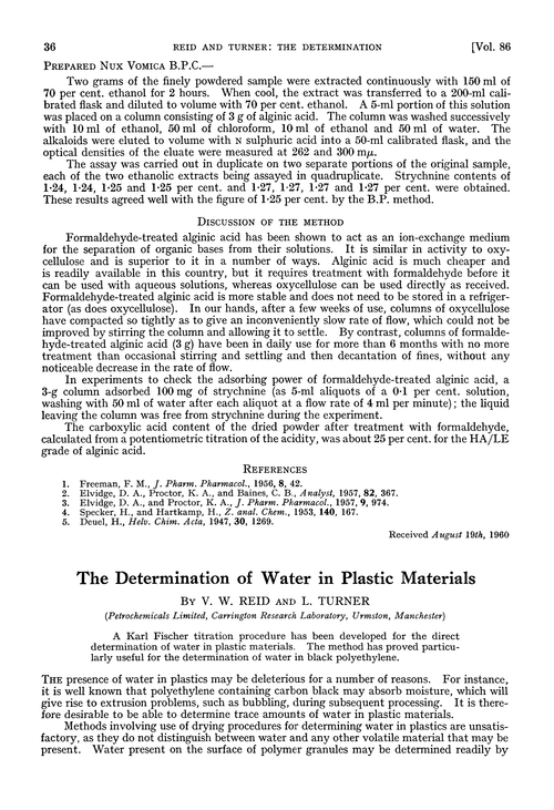 The determination of water in plastic materials