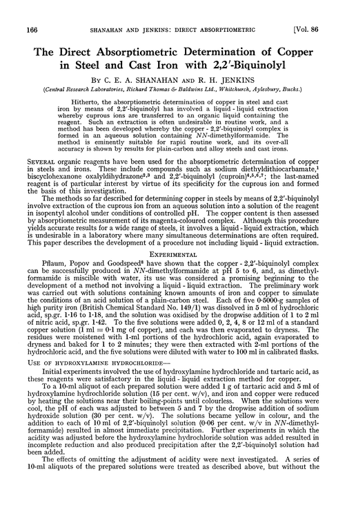 The direct absorptiometric determination of copper in steel and cast iron with 2,2′-biquinolyl