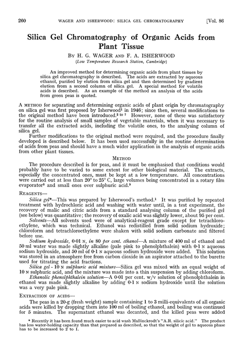 Silica gel chromatography of organic acids from plant tissue