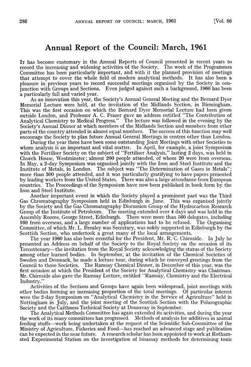 Annual Report of the Council: March, 1961