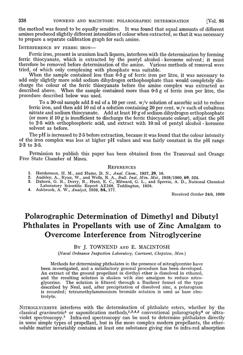 Polarographic determination of dimethyl and dibutyl phthalates in propellants with use of zinc amalgam to overcome interference from nitroglycerine