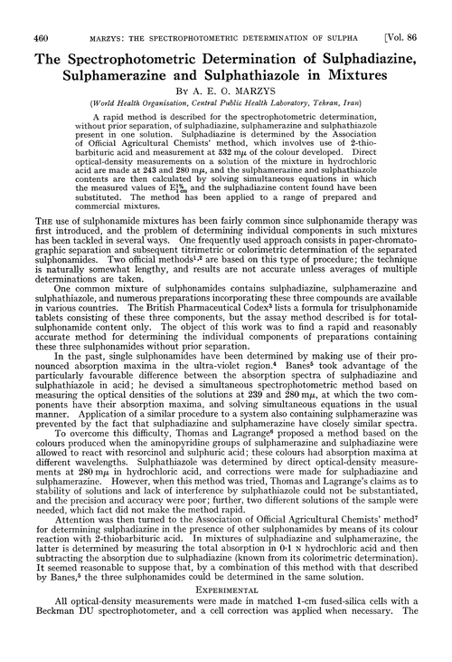The spectrophotometric determination of sulphadiazine, sulphamerazine and sulphathiazole in mixtures