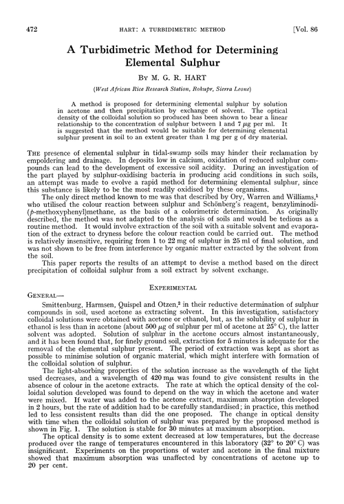 A turbidimetric method for determining elemental sulphur