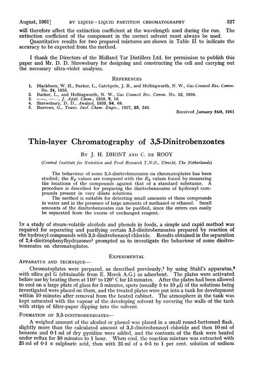 Thin-layer chromatography of 3,5-dinitrobenzoates