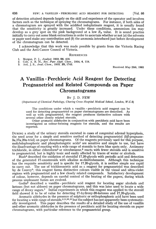 A vanillin-perchloric acid reagent for detecting pregnanetriol and related compounds on paper chromatograms