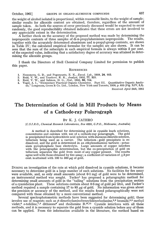 The determination of gold in mill products by means of a cathode-ray polarograph