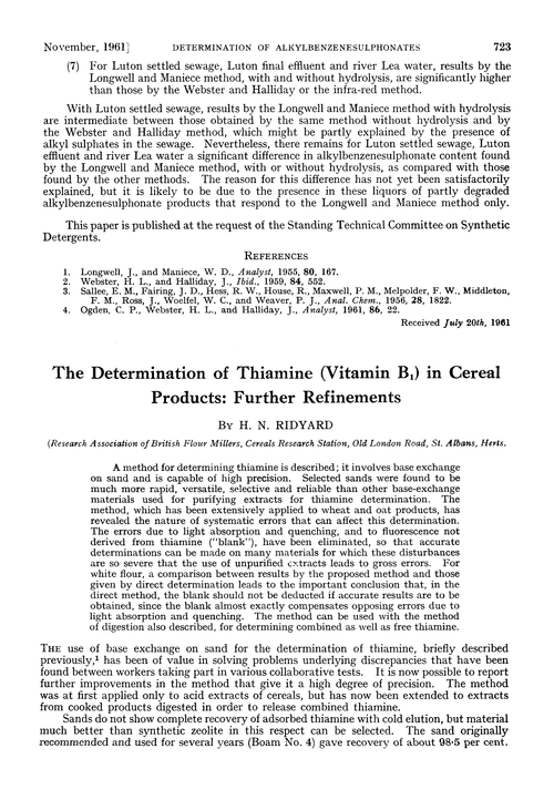 The determination of thiamine (vitamin B1) in cereal products: further refinements