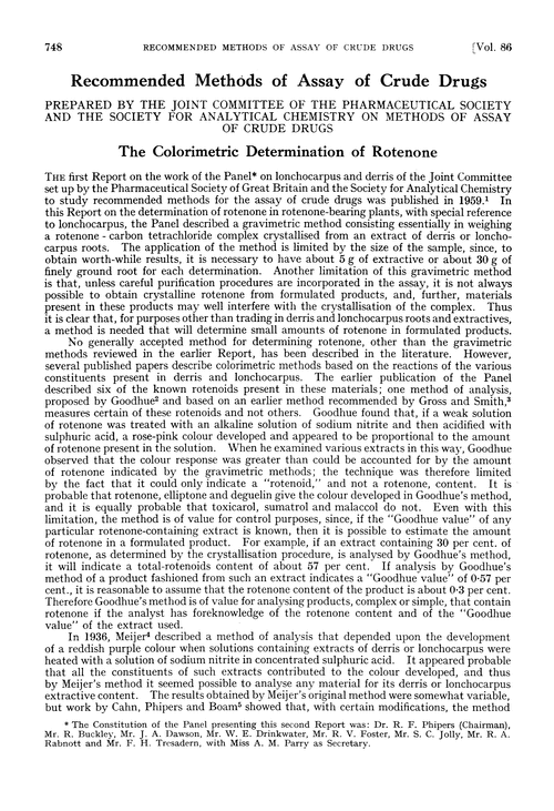 The colorimetric determination of rotenone