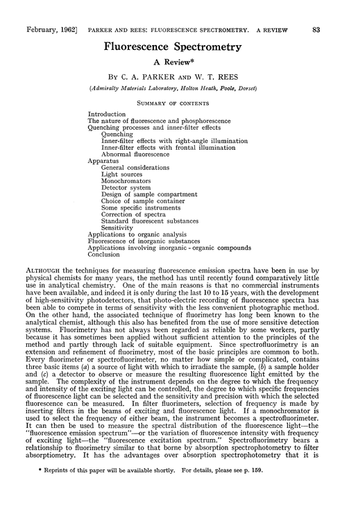 Fluorescence Spectrometry A Review Analyst Rsc Publishing