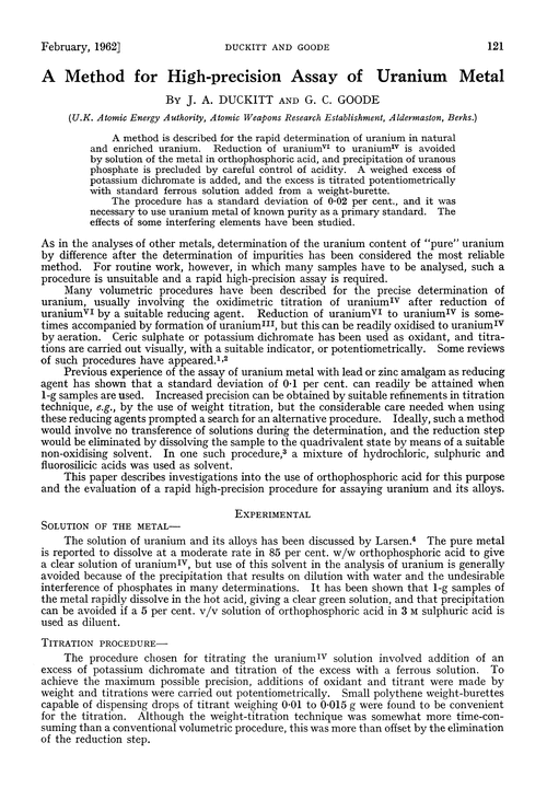 A method for high-precision assay of uranium metal