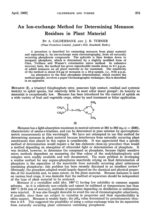 An ion-exchange method for determining menazon residues in plant material