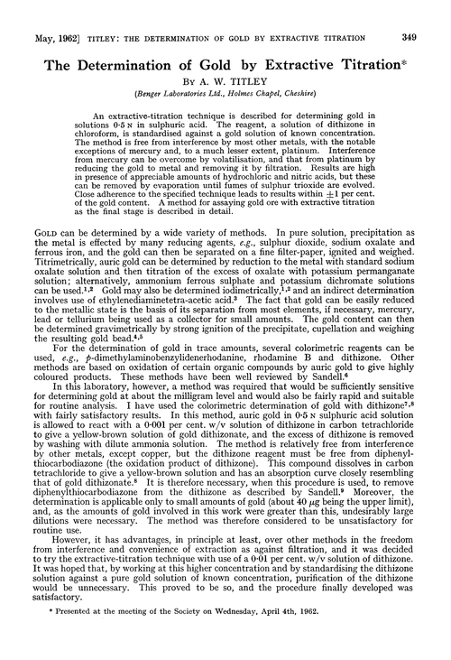 The determination of gold by extractive titration