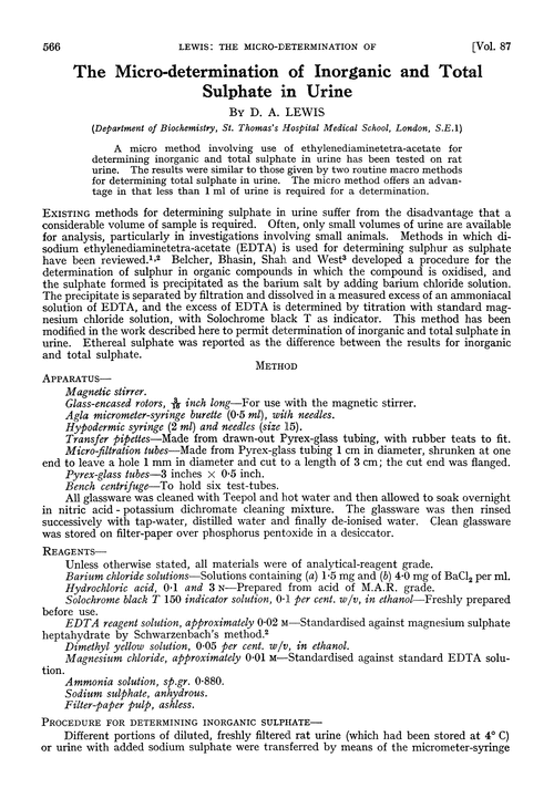 The micro-determination of inorganic and total sulphate in urine