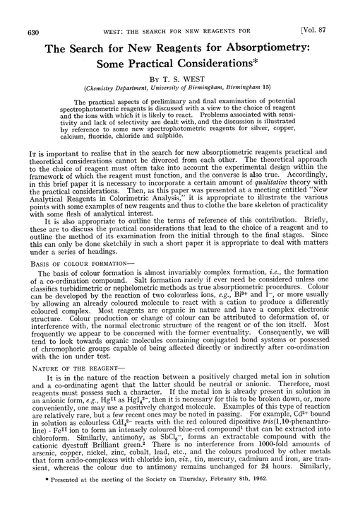 The search for new reagents for absorptiometry: some practical considerations