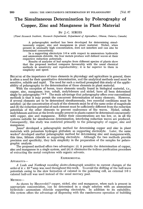 The simultaneous determination by polarography of copper, zinc and manganese in plant material