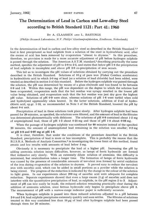 The determination of lead in carbon and low-alloy steel according to British Standard 1121: part 41: 1960