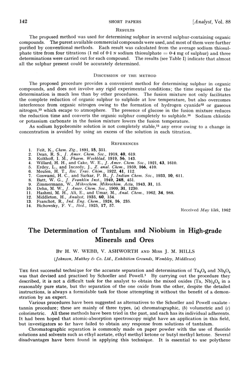 The determination of tantalum and niobium in high-grade minerals and ores