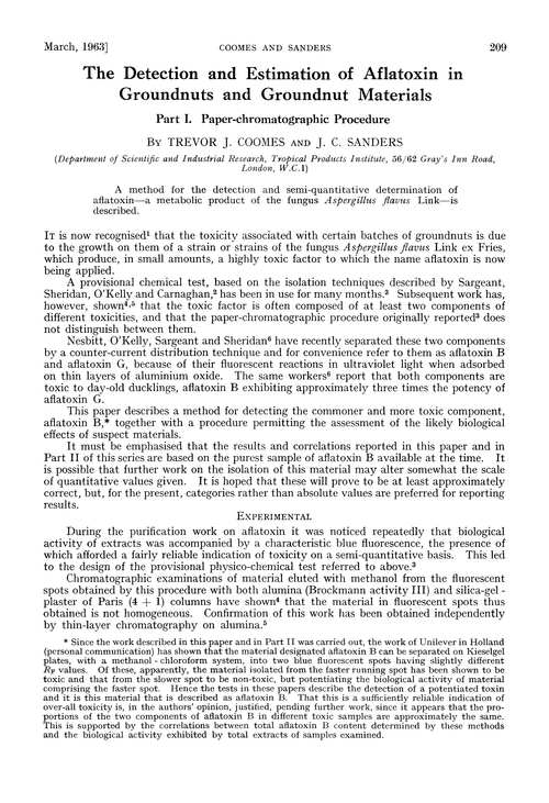 The detection and estimation of aflatoxin in groundnuts and groundnut materials. Part I. Paper-chromatographic procedure