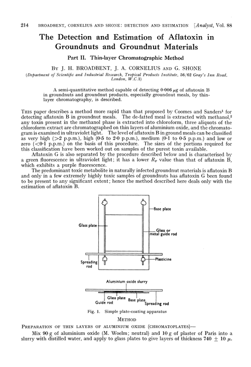 The detection and estimation of aflatoxin in groundnuts and groundnut materials. Part II. Thin-layer chromatographic method