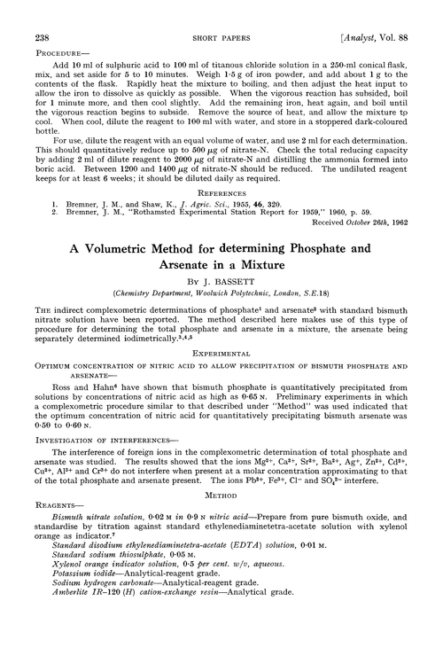 A volumetric method for determining phosphate and arsenate in a mixture