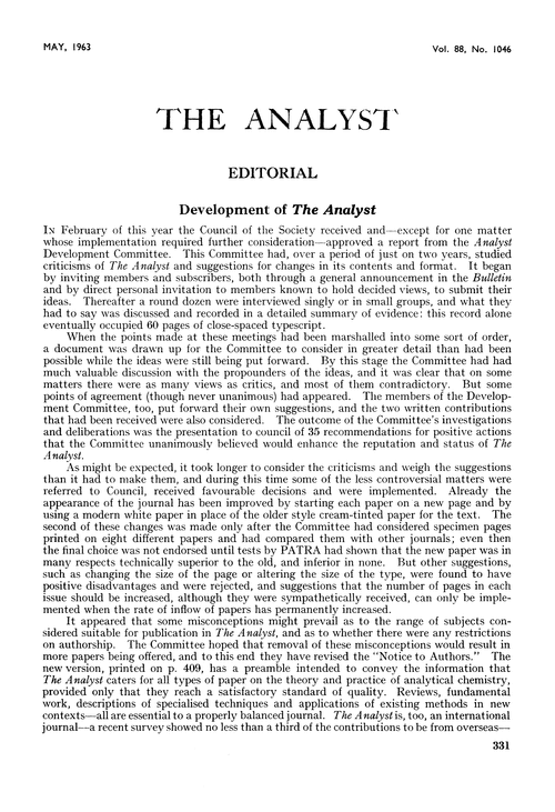 Editorial. Development of The Analyst