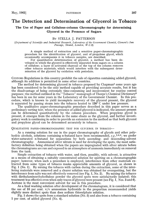 The detection and determination of glycerol in tobacco. The use of paper and cellulose-column chromatography for determining glycerol in the presence of sugars