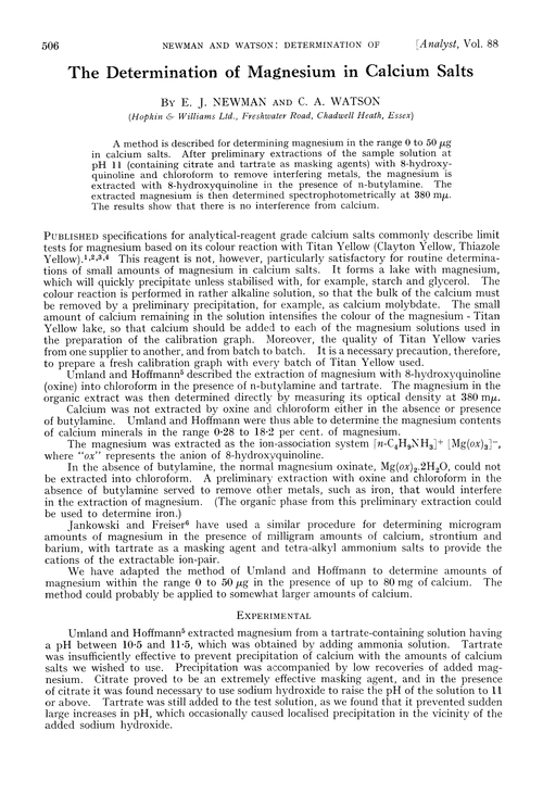 The determination of magnesium in calcium salts